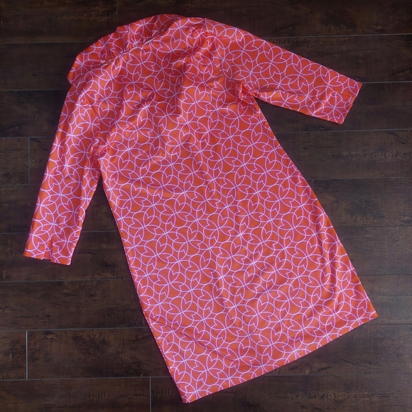Gretchen Scott Ruffneck Dress Orange Pink Size Medium - Picture 7 of 8